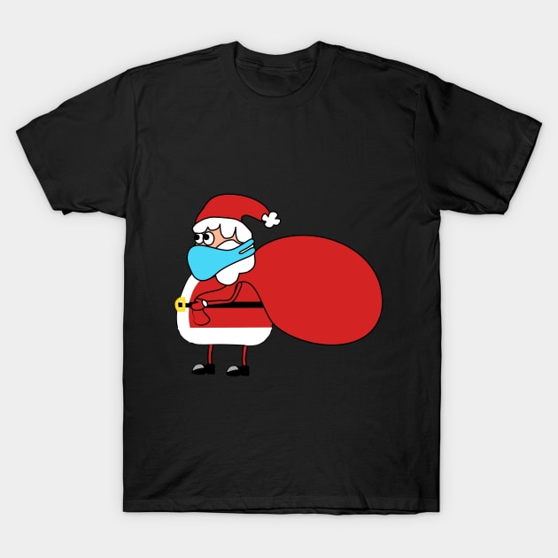 Santa Claus in quarantine wearing a Mask. A bag with presents. New Year's and Christmas. Celebration. Winter. Joy. Happiness. T-Shirt by grafinya